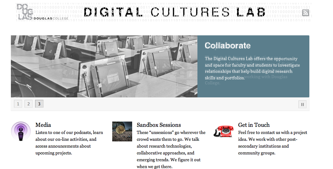 Image of the homepage for the first homepage of the digital cultures lab 